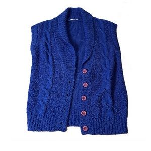 Vintage Retro Knit Button Up Vest, Size Small-Large, Blue-Purple